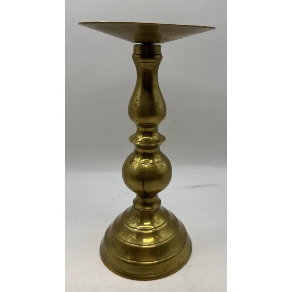 Vintage Solid Brass Pillar Candle Holder Spike MCM India 8.25”
